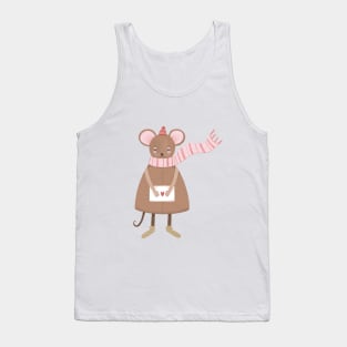 Mouse in a hat with a love letter winter cozy illustration Tank Top